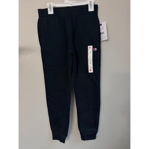 Champion Fleece Joggers Boys Size S 8 Black Signature Logo Sweatpants NEW NWT